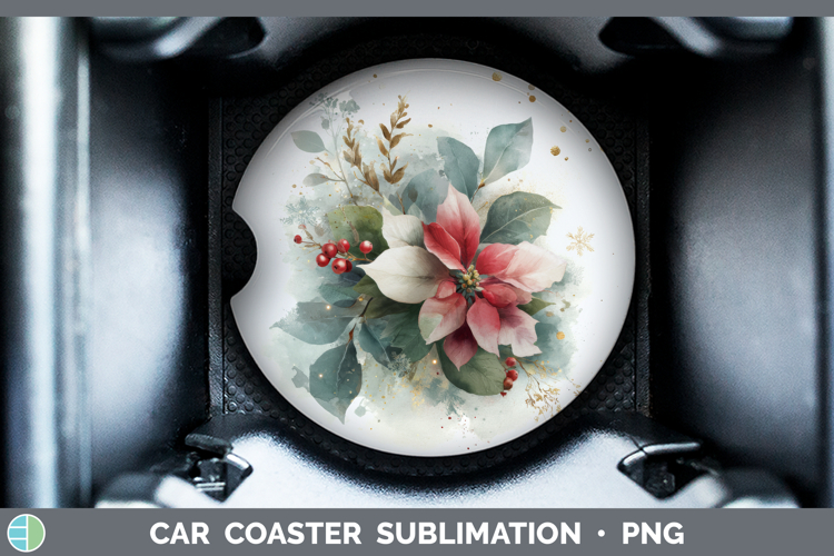 Poinsettia Christmas Botanicals Car Coaster Sublimation Desi