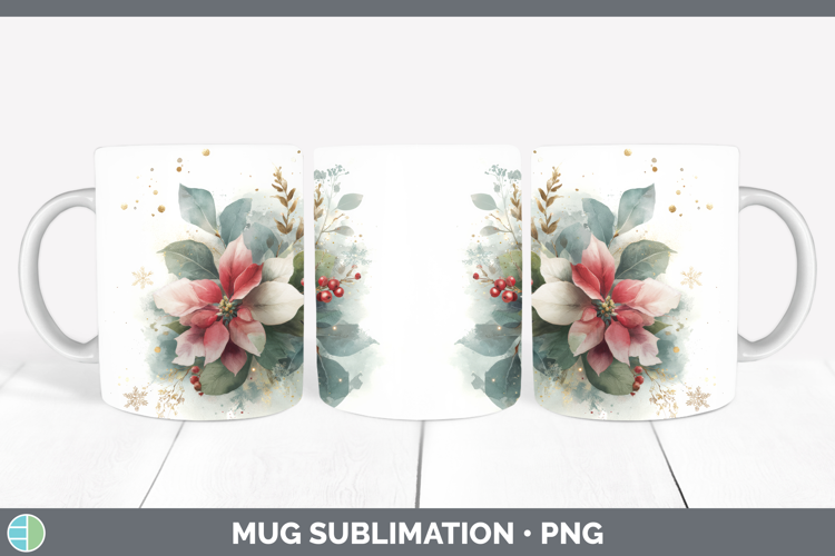 Poinsettia Christmas Botanicals Mug Wrap Sublimation Design
