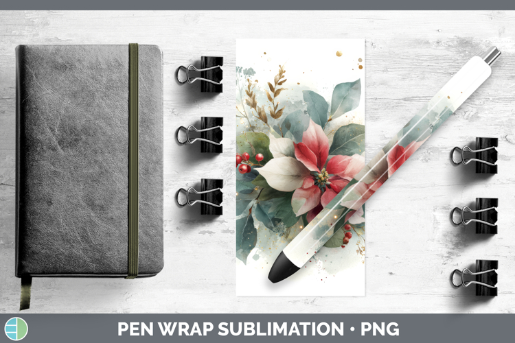 Poinsettia Christmas Botanicals Pen Wrap Sublimation Design