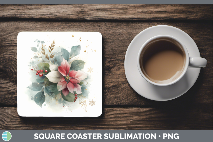 Poinsettia Christmas Botanicals Square Coaster Sublimation D