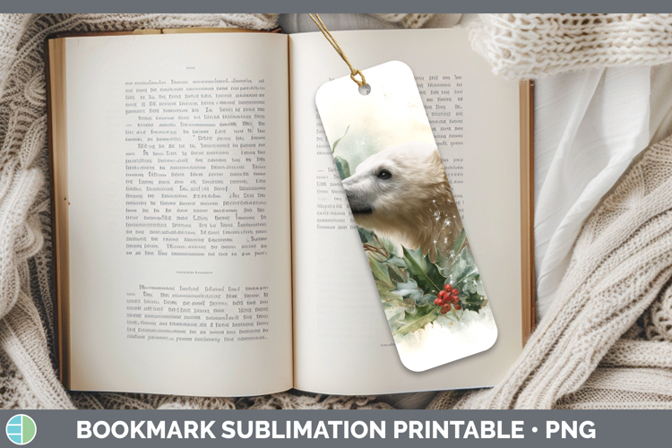 Polar Bear Christmas Botanicals Bookmark Sublimation Design
