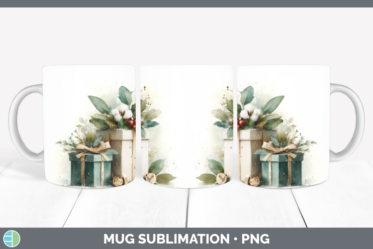 Presents Christmas Botanicals Mug Wrap Sublimation Design