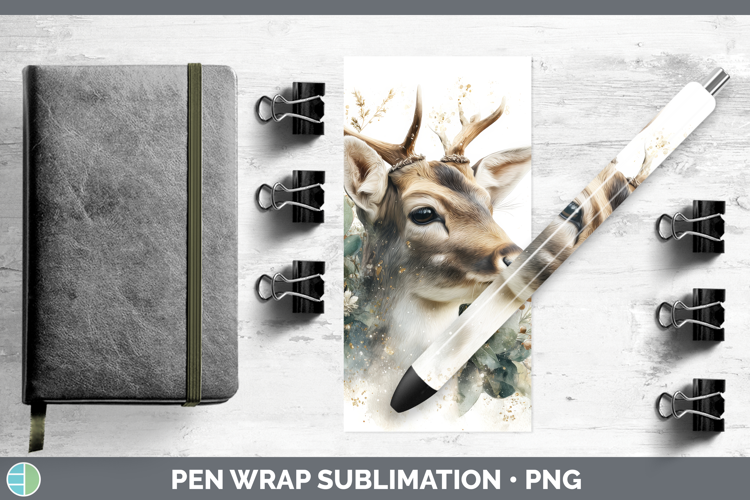 Reindeer Christmas Botanicals Pen Wrap Sublimation Design