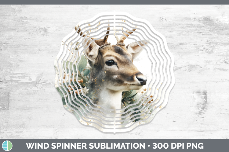 Reindeer Christmas Botanicals Wind Spinner Sublimation Desig