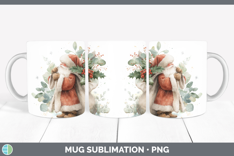Santa Gifts Christmas Botanicals Mug Wrap Sublimation Design