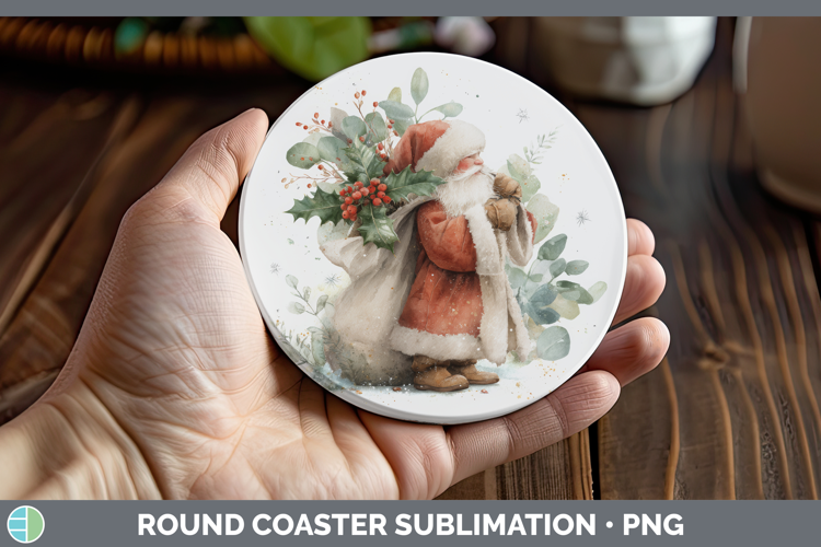 Santa Gifts Christmas Botanicals Round Coaster Sublimation D