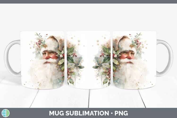 Santa Christmas Botanicals Mug Wrap Sublimation Design