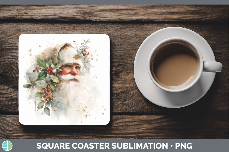 Santa Christmas Botanicals Square Coaster Sublimation Design