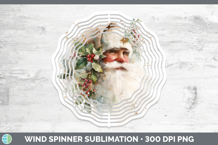 Santa Christmas Botanicals Wind Spinner Sublimation Design