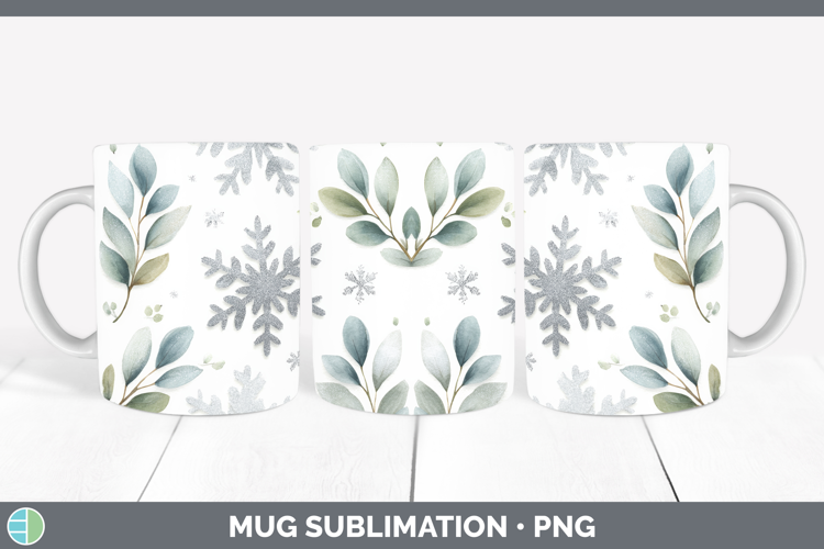 Snowflakes Christmas Botanicals Mug Wrap Sublimation Design