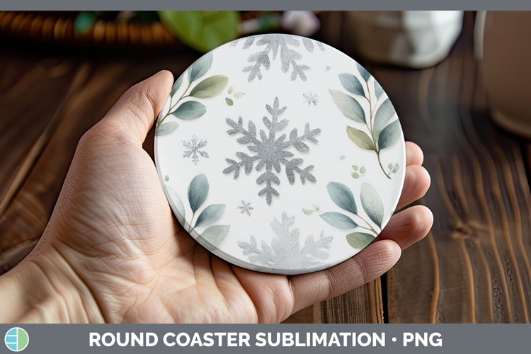 Snowflakes Christmas Botanicals Round Coaster Sublimation De