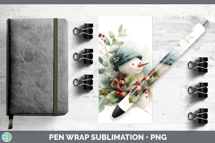 Snowman Christmas Botanicals Pen Wrap Sublimation Design