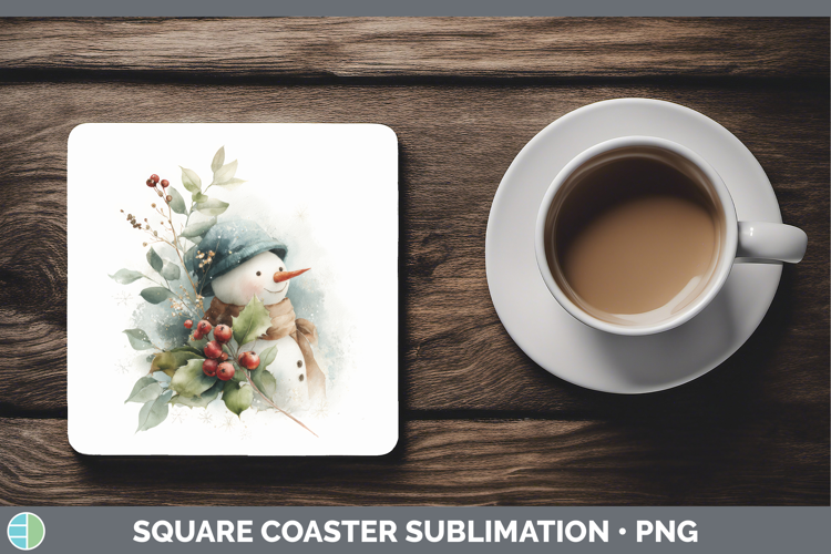 Snowman Christmas Botanicals Square Coaster Sublimation Desi
