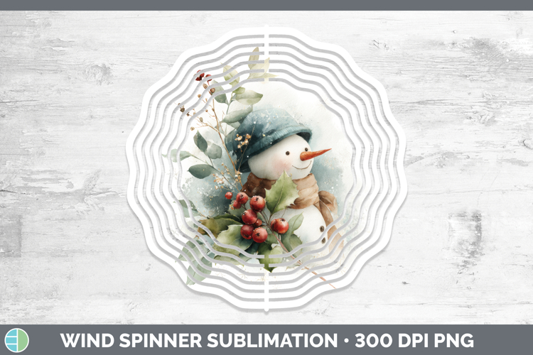 Snowman Christmas Botanicals Wind Spinner Sublimation Design