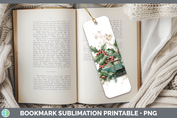 Train Christmas Botanicals Bookmark Sublimation Design