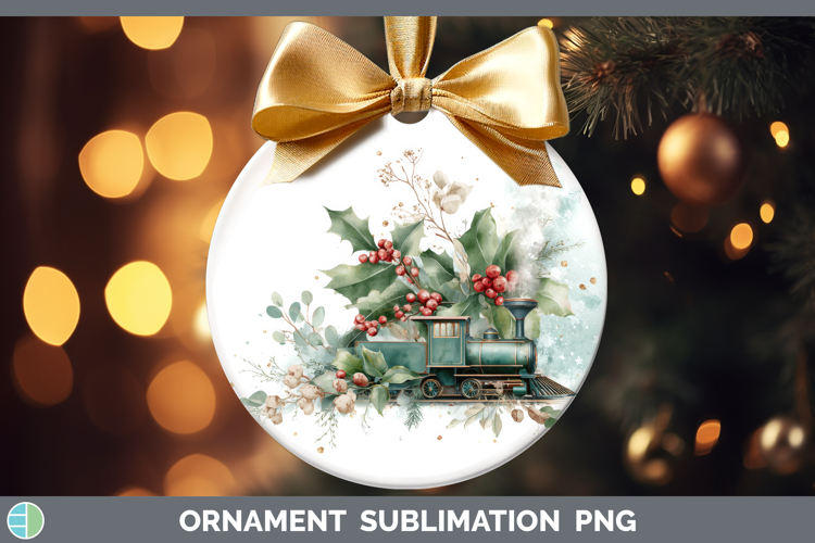 Train Christmas Botanicals Ornament Sublimation Design