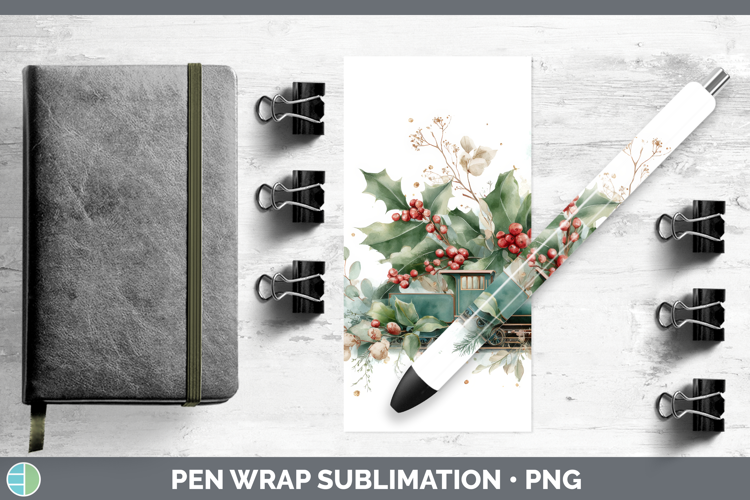 Train Christmas Botanicals Pen Wrap Sublimation Design