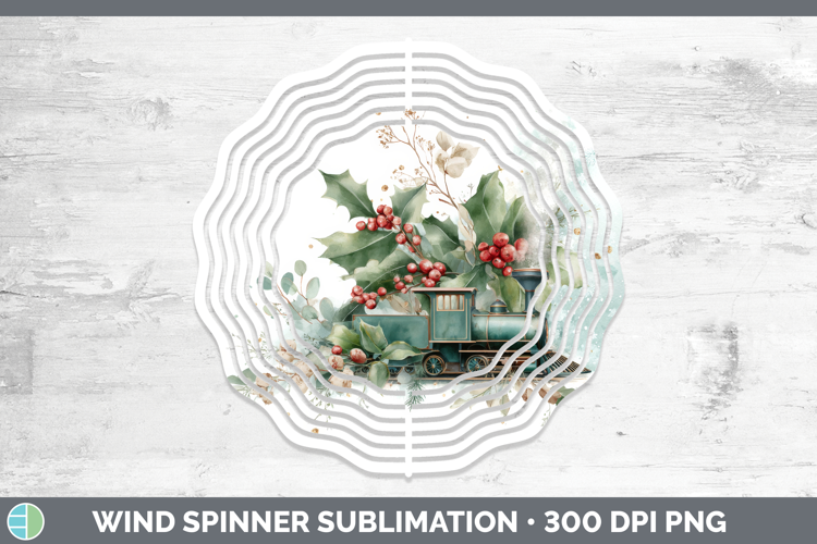 Train Christmas Botanicals Wind Spinner Sublimation Design
