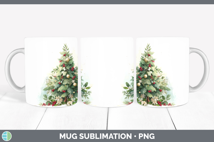 Tree Christmas Botanicals Mug Wrap Sublimation Design