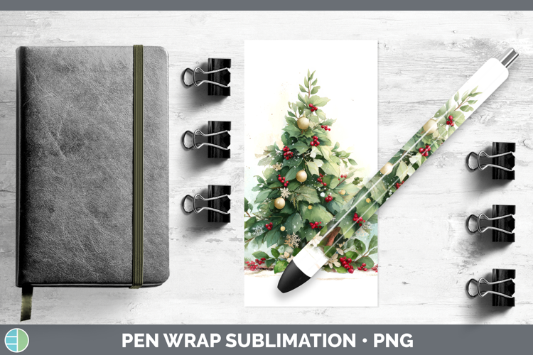 Tree Christmas Botanicals Pen Wrap Sublimation Design