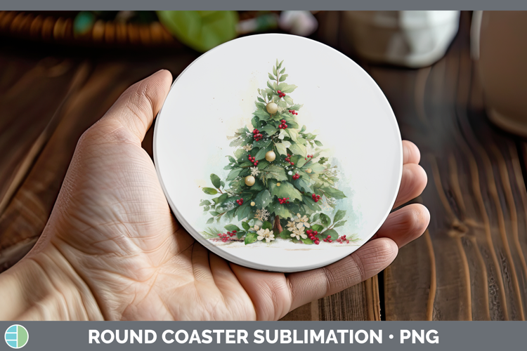 Tree Christmas Botanicals Round Coaster Sublimation Design