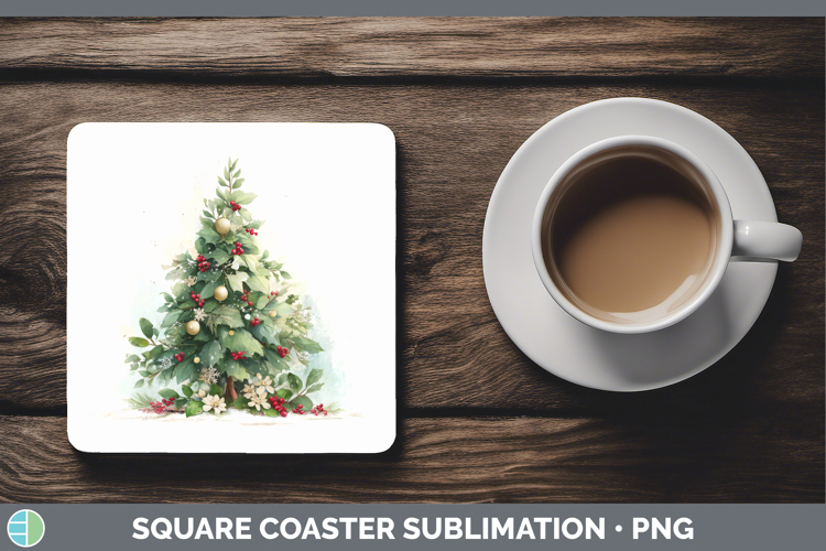 Tree Christmas Botanicals Square Coaster Sublimation Design