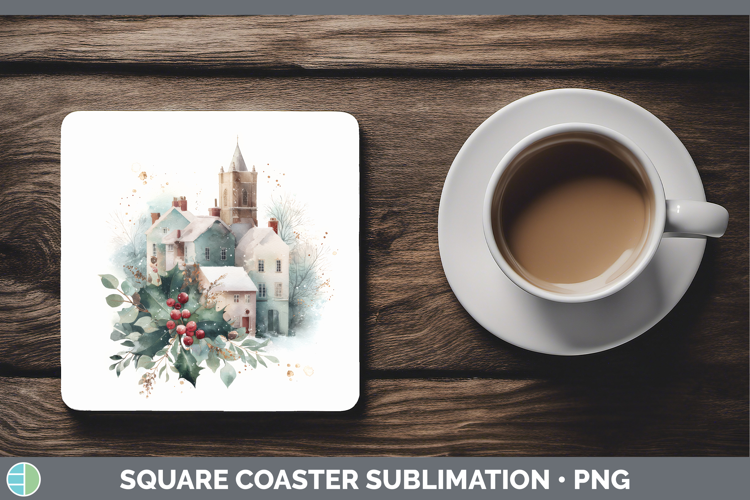 Village Christmas Botanicals Square Coaster Sublimation Desi