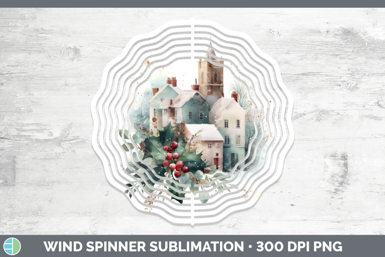 Village Christmas Botanicals Wind Spinner Sublimation Design