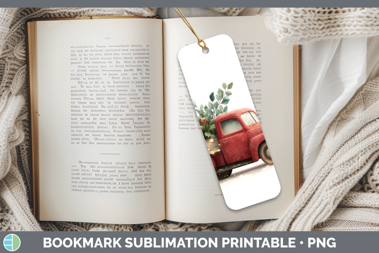 Vintage Truck Christmas Botanicals Bookmark Sublimation Desi