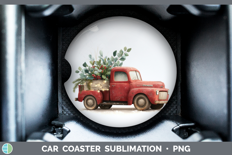 Vintage Truck Christmas Botanicals Car Coaster Sublimation D