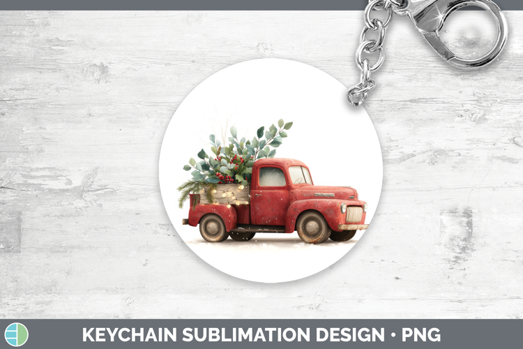 Vintage Truck Christmas Botanicals Keychain Sublimation Desi