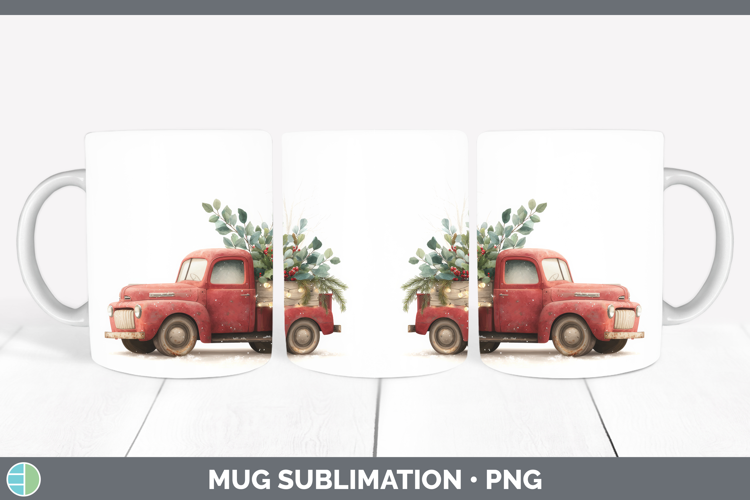 Vintage Truck Christmas Botanicals Mug Wrap Sublimation Desi