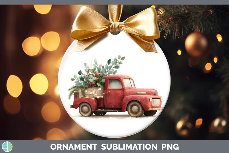 Vintage Truck Christmas Botanicals Ornament Sublimation Desi