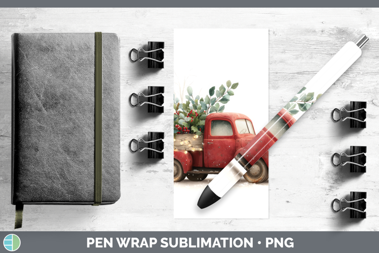 Vintage Truck Christmas Botanicals Pen Wrap Sublimation Desi