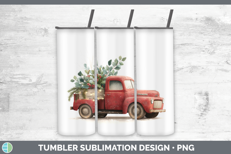 Vintage Truck Christmas Botanicals Tumbler Sublimation Desig