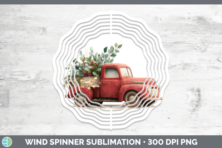 Vintage Truck Christmas Botanicals Wind Spinner Sublimation