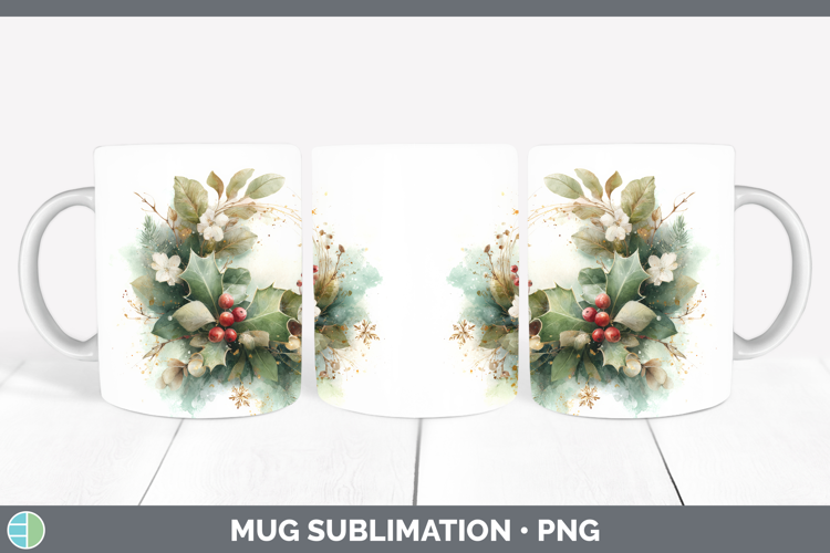 Wreath Christmas Botanicals Mug Wrap Sublimation Design