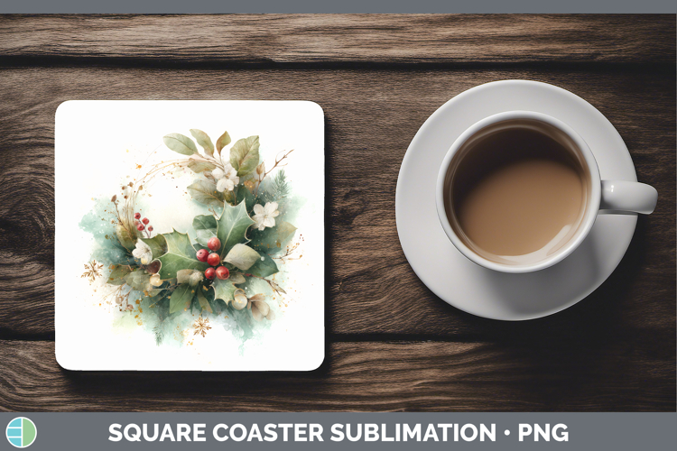 Wreath Christmas Botanicals Square Coaster Sublimation Desig
