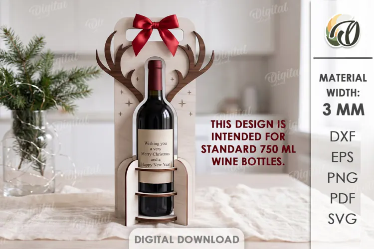 Christmas Wine Bottle Holder Laser Cut. Bottle Stand SVG