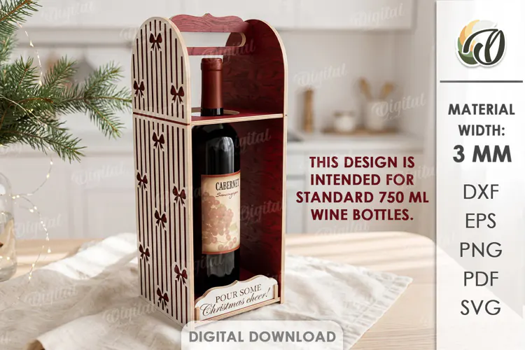 Christmas Wine Bottle Holder Laser Cut. Bottle Stand SVG