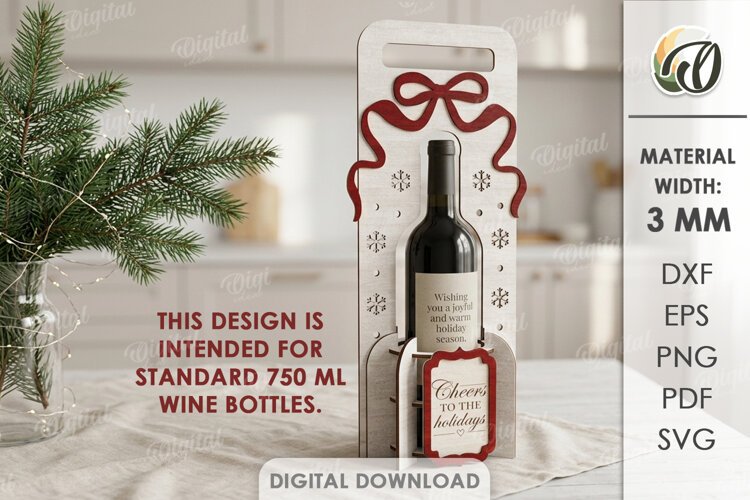 Christmas Wine Bottle Holder Laser Cut. Bottle Stand SVG example image 1