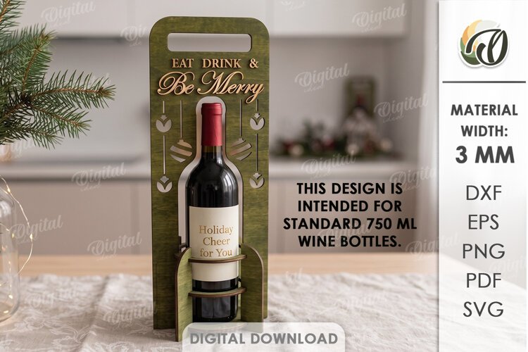 Christmas Wine Bottle Holder Laser Cut. Bottle Stand SVG example image 1