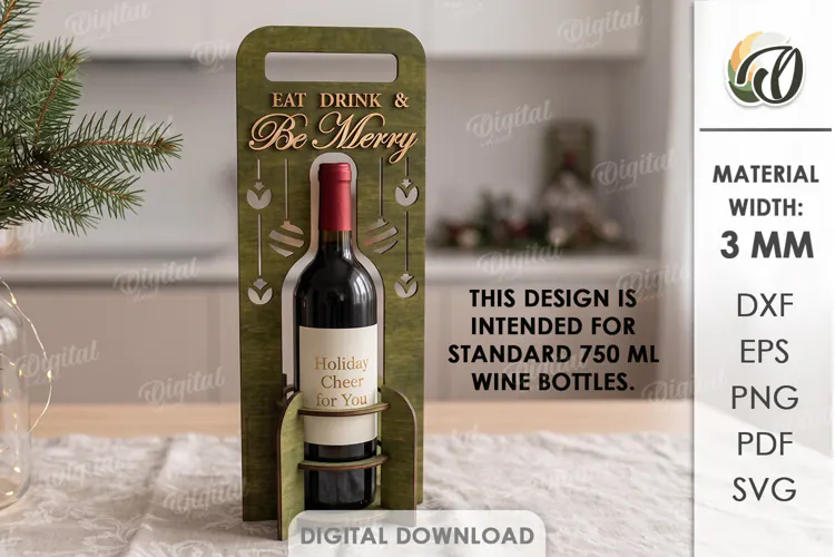 Christmas Wine Bottle Holder Laser Cut. Bottle Stand SVG