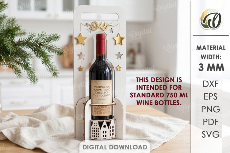 Christmas Wine Bottle Holder Laser Cut. Bottle Stand SVG example image 1