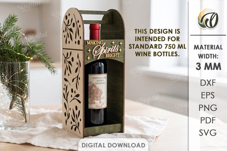 Christmas Wine Bottle Holder Laser Cut. Bottle Stand SVG example image 1