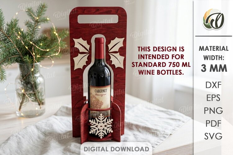 Christmas Wine Bottle Holder Laser Cut. Bottle Stand SVG example image 1