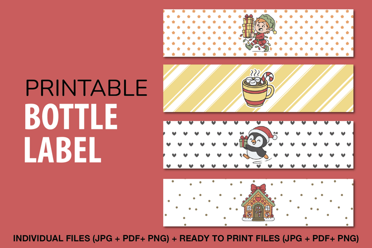 Christmas Bottle Labels, Kids Holiday Party Drinks
