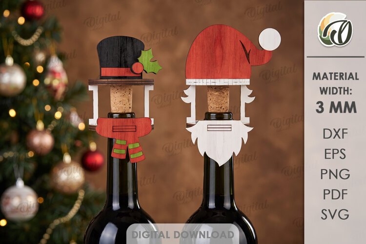 Christmas Wine Bottle Toppers Laser Cut. Christmas SVG example image 1