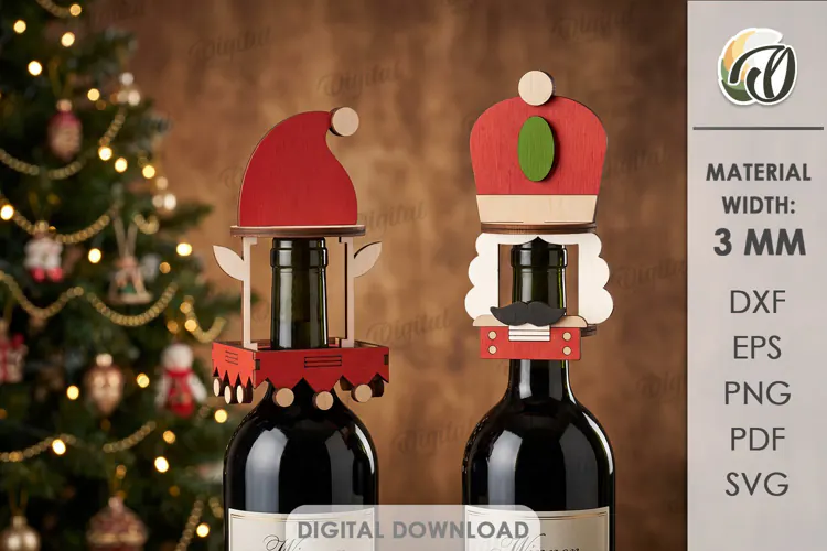 Christmas Wine Bottle Toppers Laser Cut. Christmas SVG