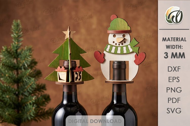 Christmas Wine Bottle Toppers Laser Cut. Christmas SVG example image 1